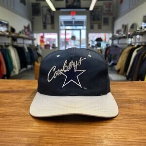 Vintage 90’s Navy NFL Dallas Cowboys Script Text Snap Back Hat